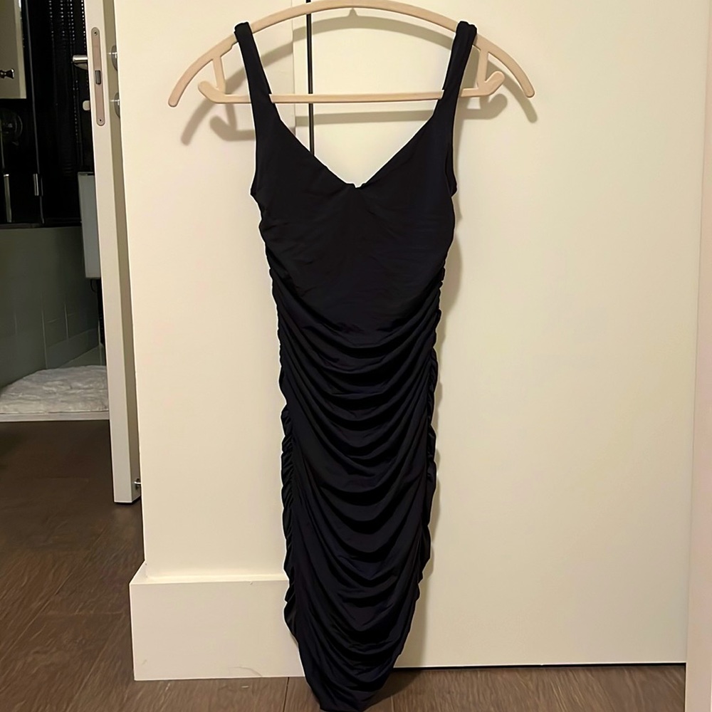 Ten by Babaton Aritzia ruched black mini dress